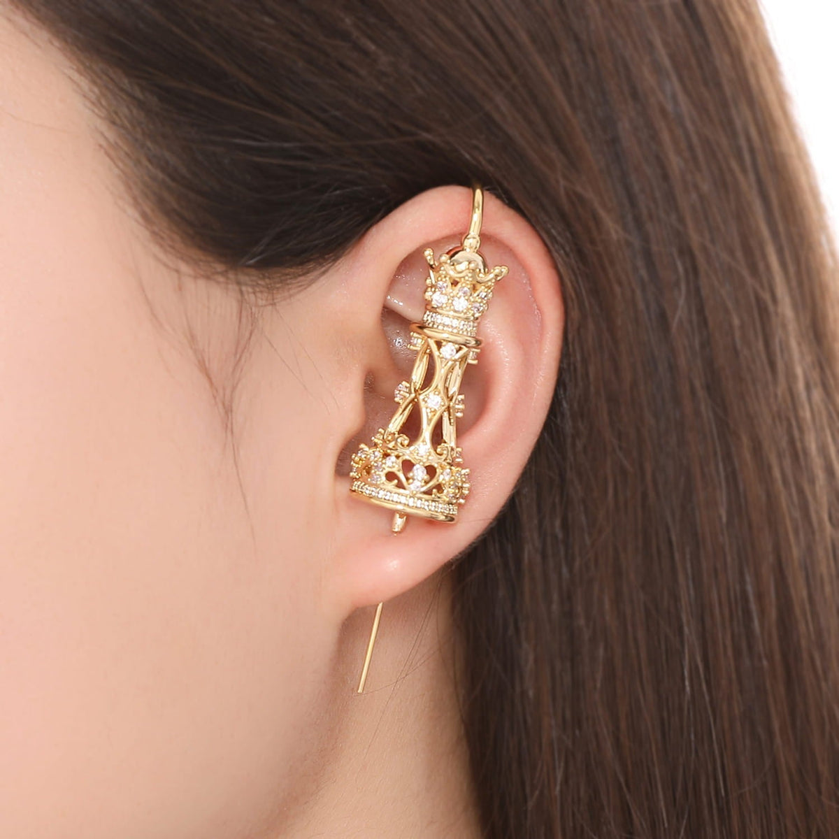 Royal Queen ear cuff worn on the ear, profile view