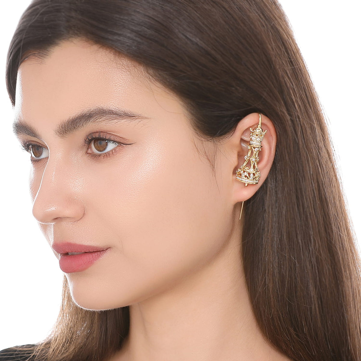 Royal Queen ear cuff worn on the ear, profile view