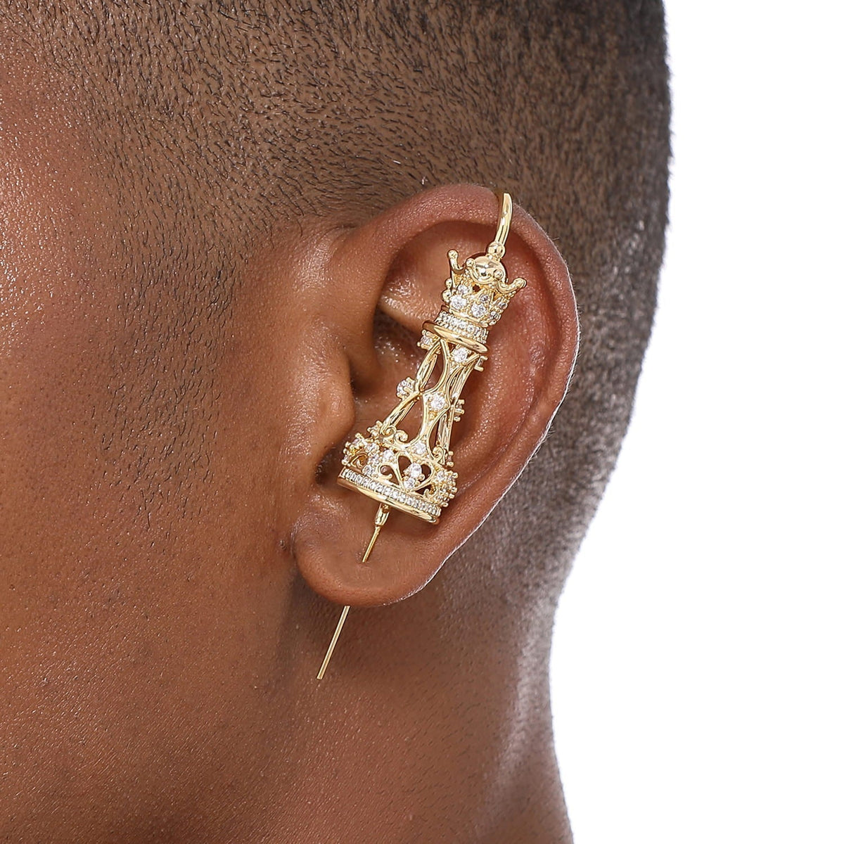 Royal Queen ear cuff worn on the ear, profile view