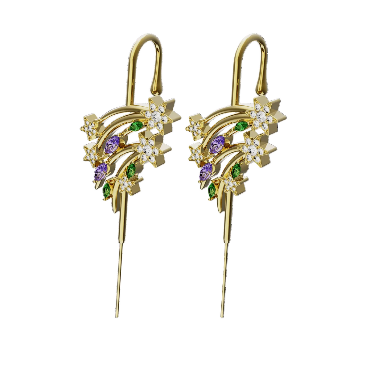 Shooting Star ear cuffs in gold, a pair