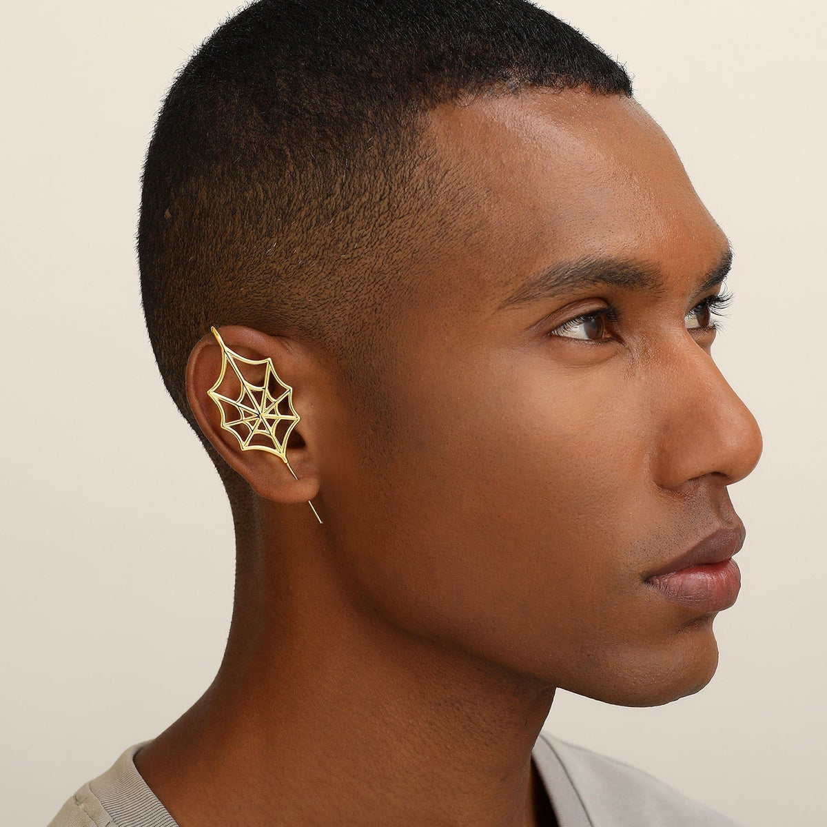 Silky Web ear cuff worn on the ear, profile view
