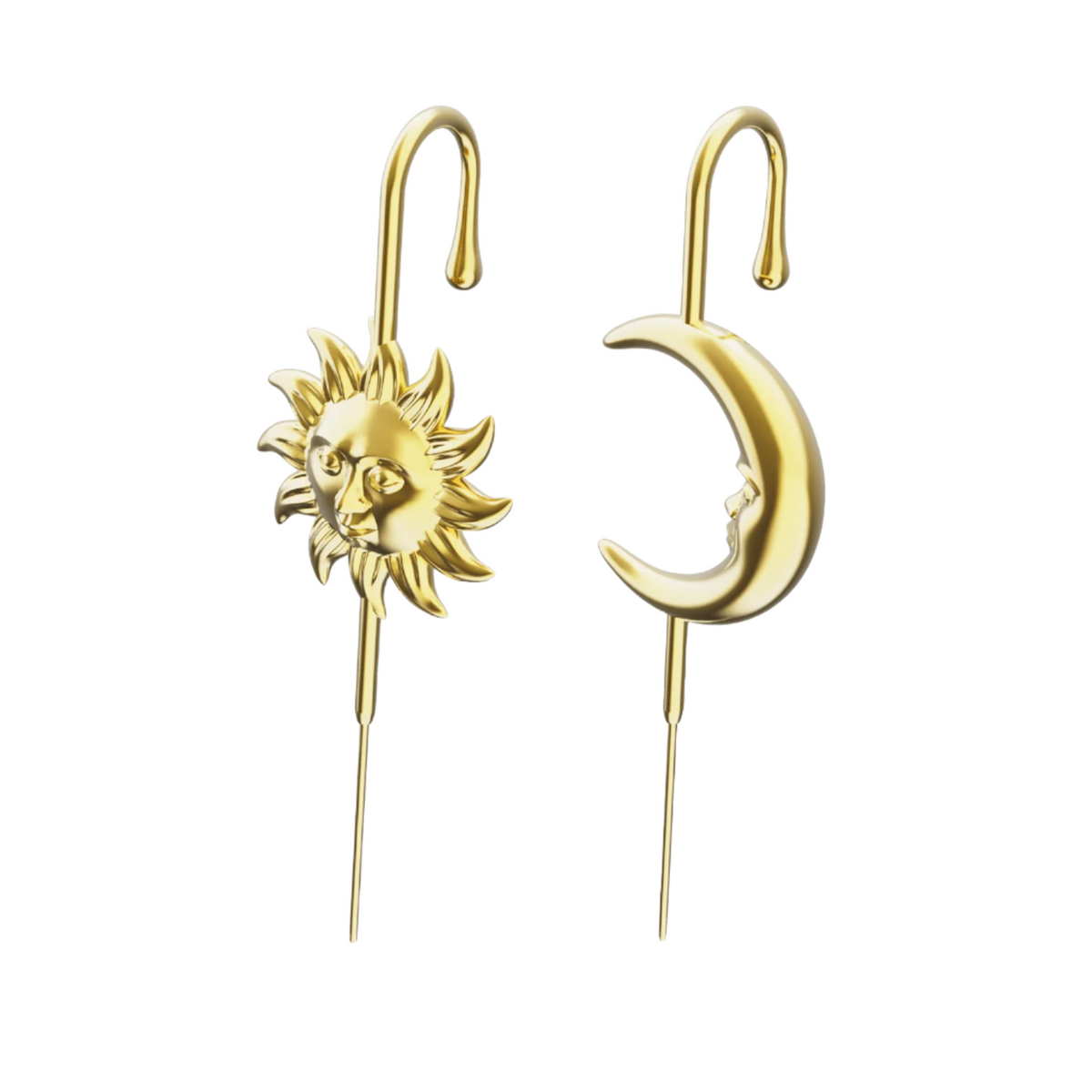 Sun & Moon ear cuffs in gold, a pair