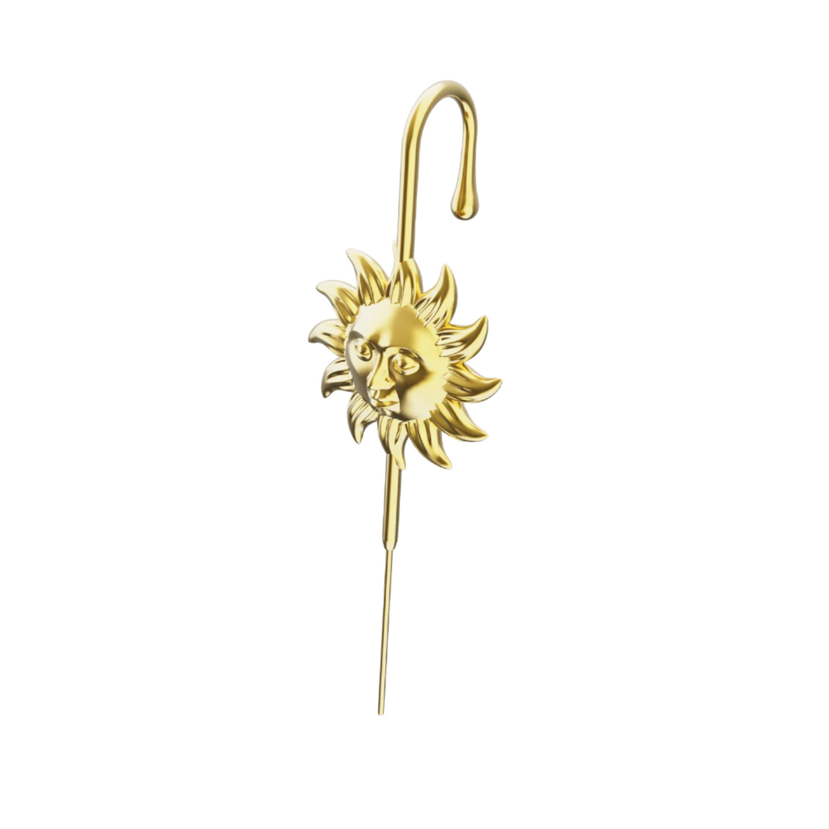 Sun & Moon ear cuff in gold on a black ear form