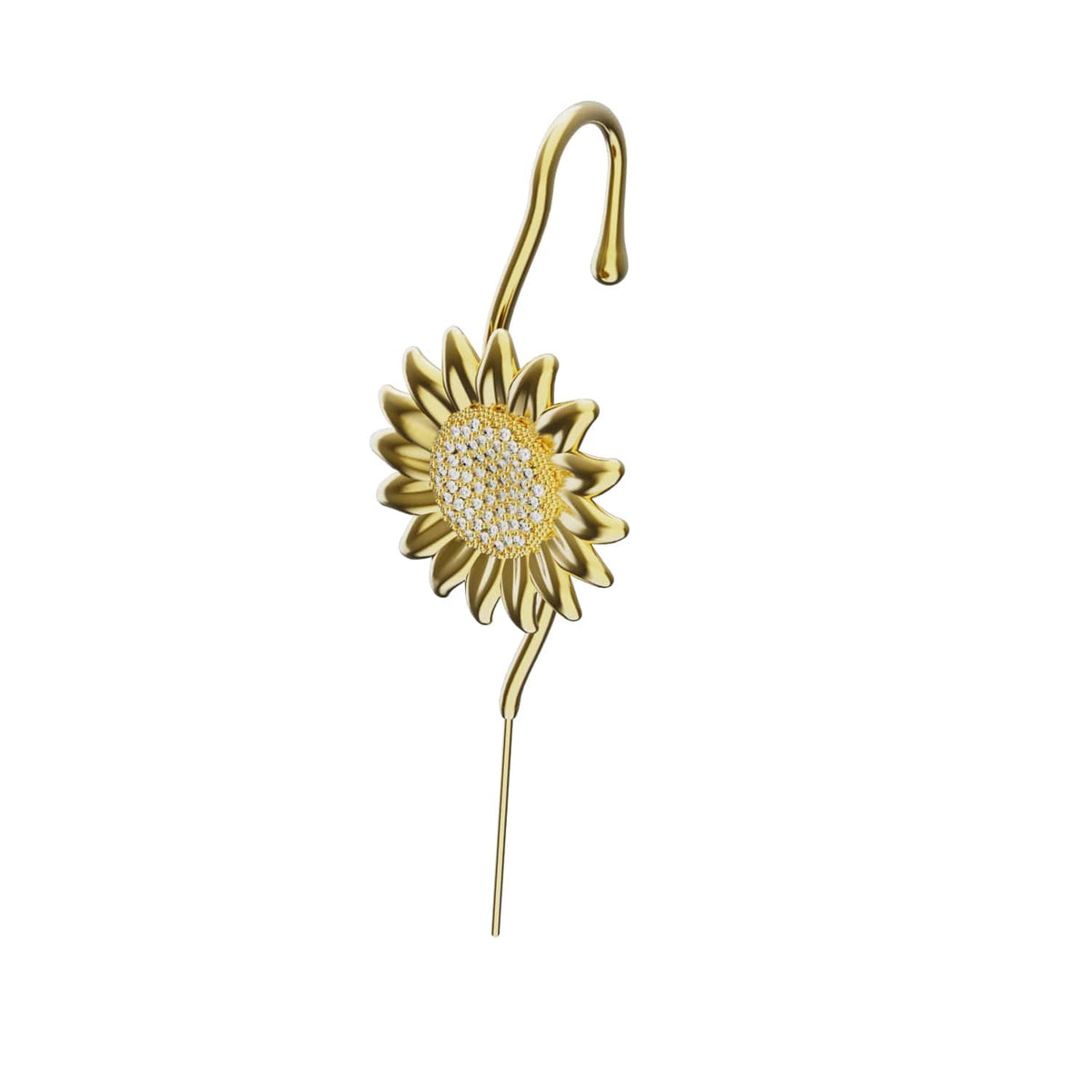 Sunflower ear cuff in gold, single