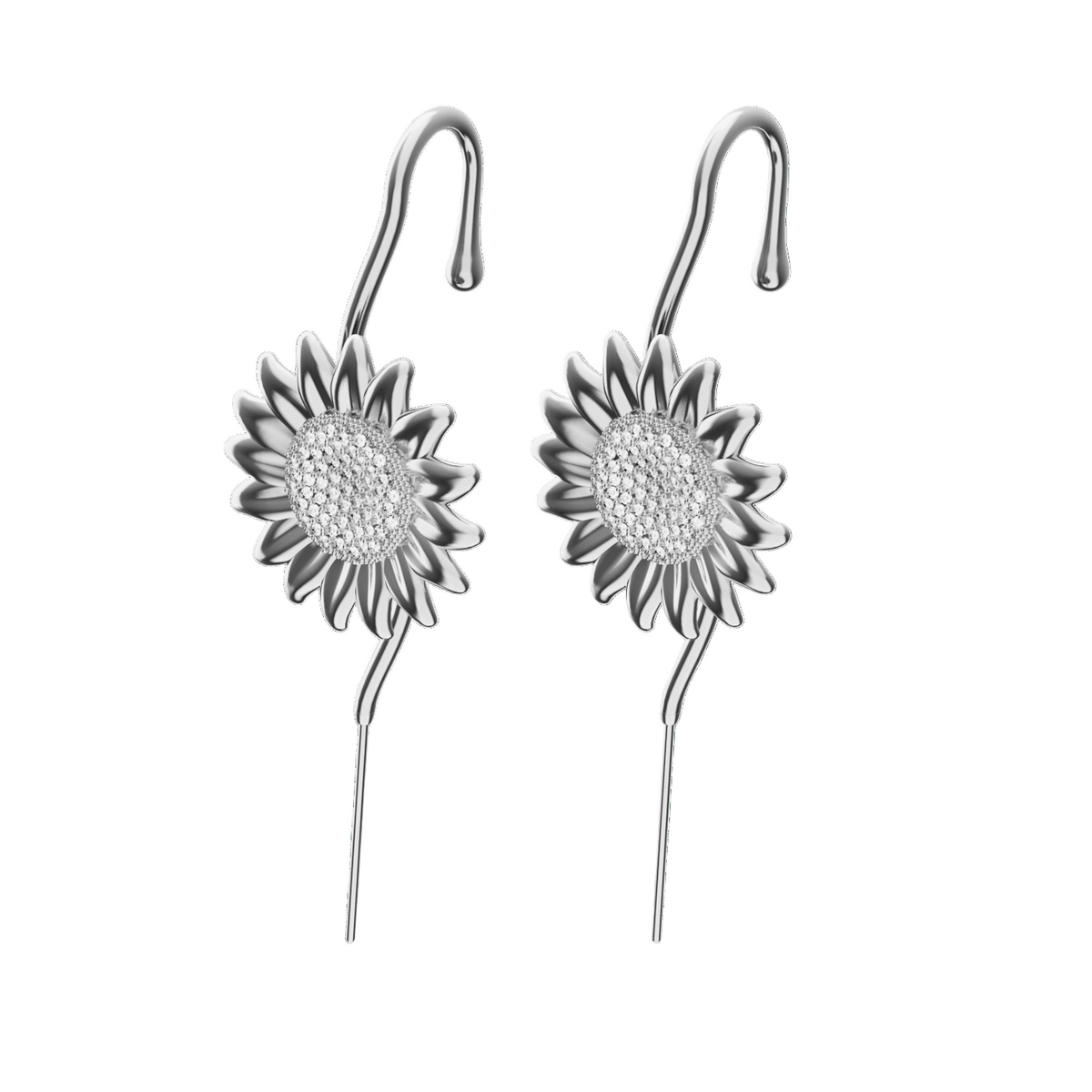 Sunflower ear cuffs in silver, a pair