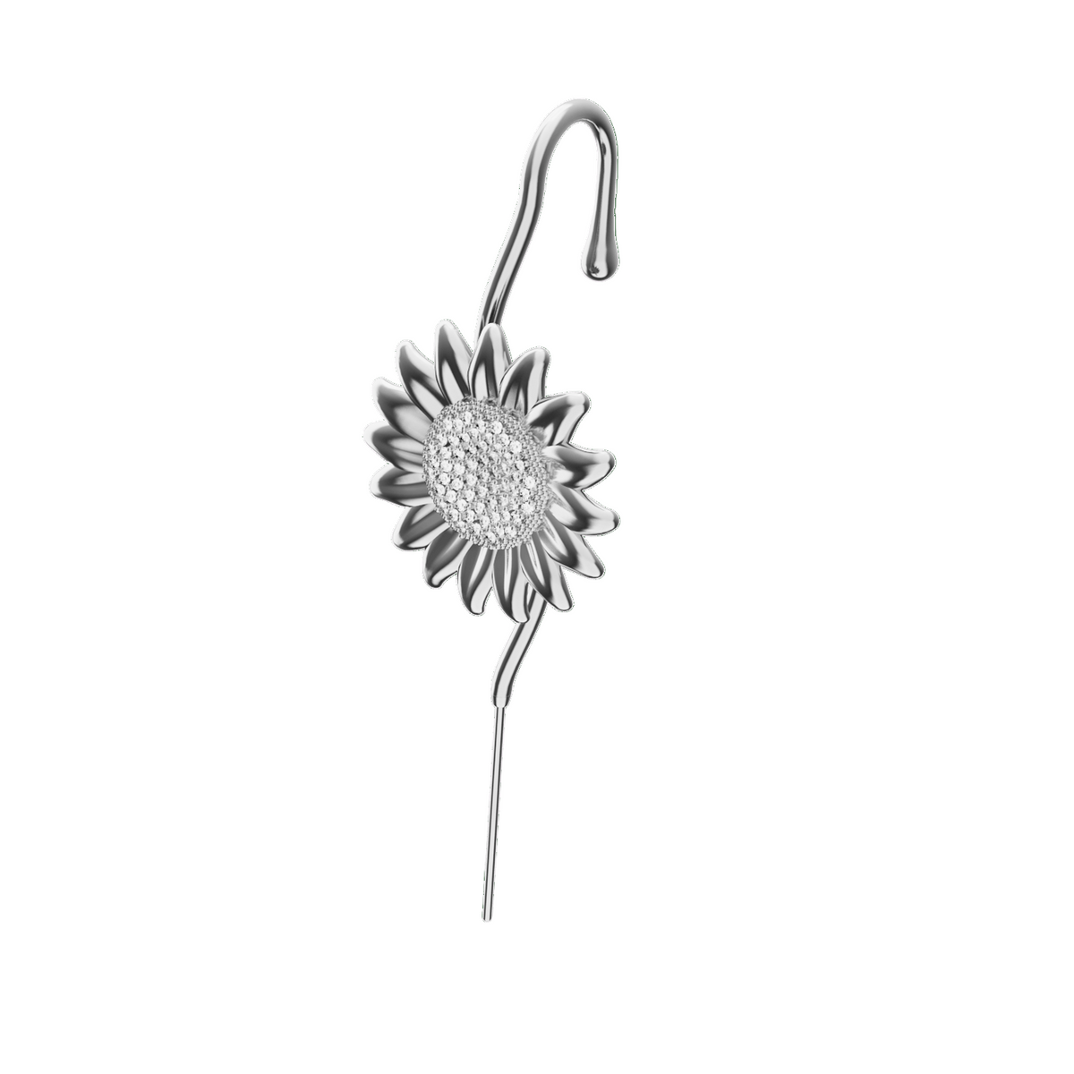 Sunflower ear cuff in silver, single