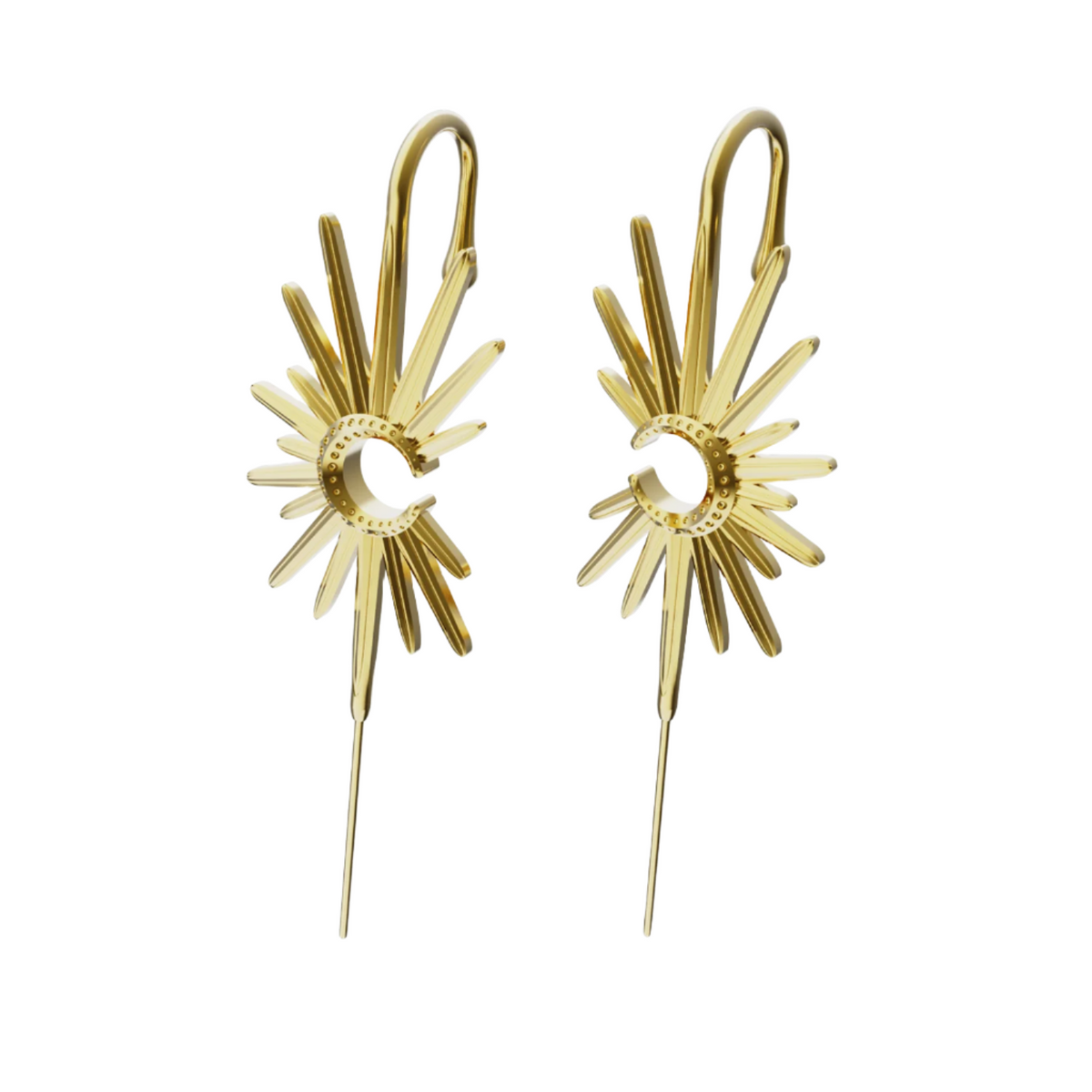 Sunray ear cuffs in gold, a pair
