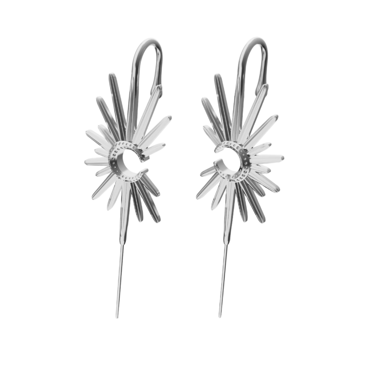 Sunray ear cuffs in silver, a pair