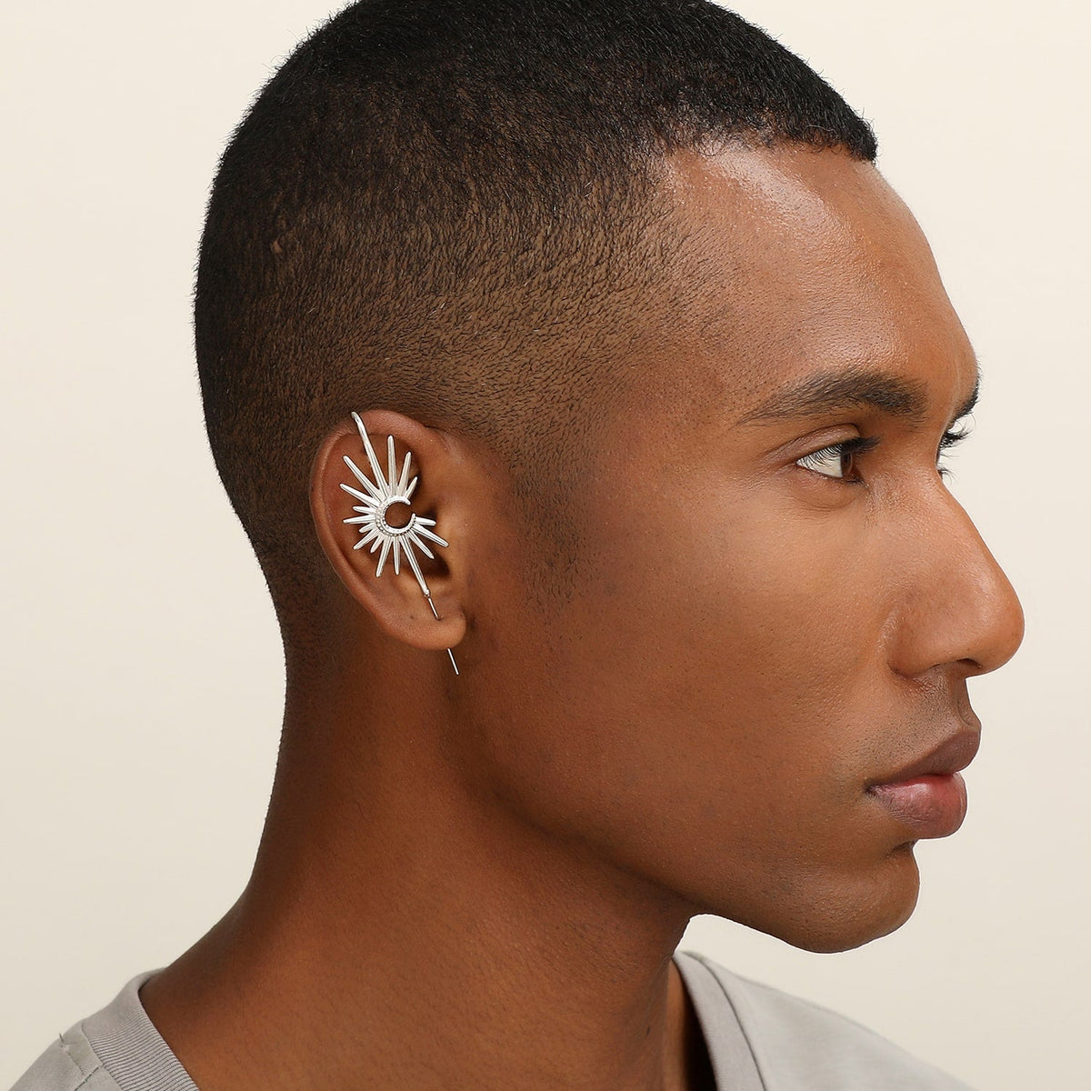 Sunray ear cuff worn on the ear, profile view