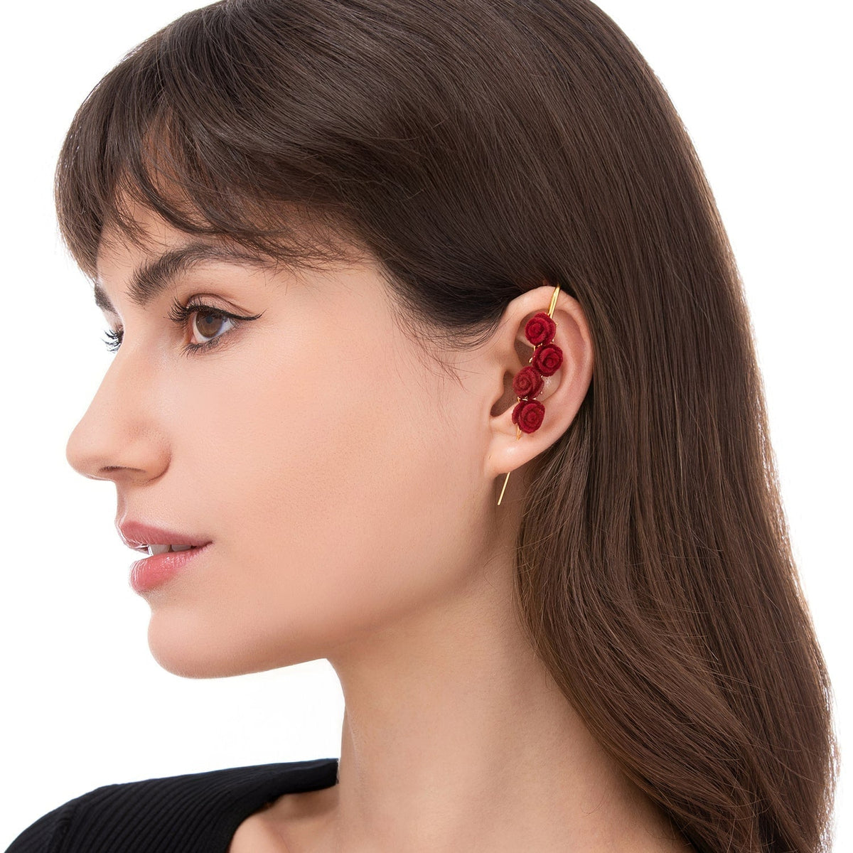 Thorn & Grace ear cuff worn on the ear, profile view