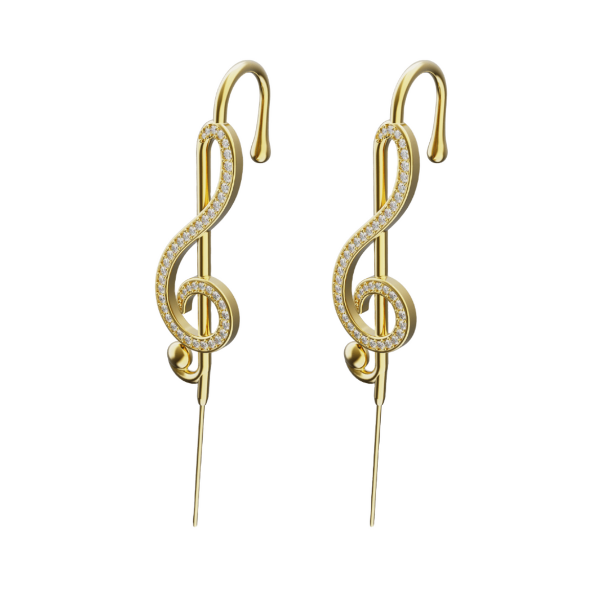 Treble Clef ear cuffs in gold, a pair