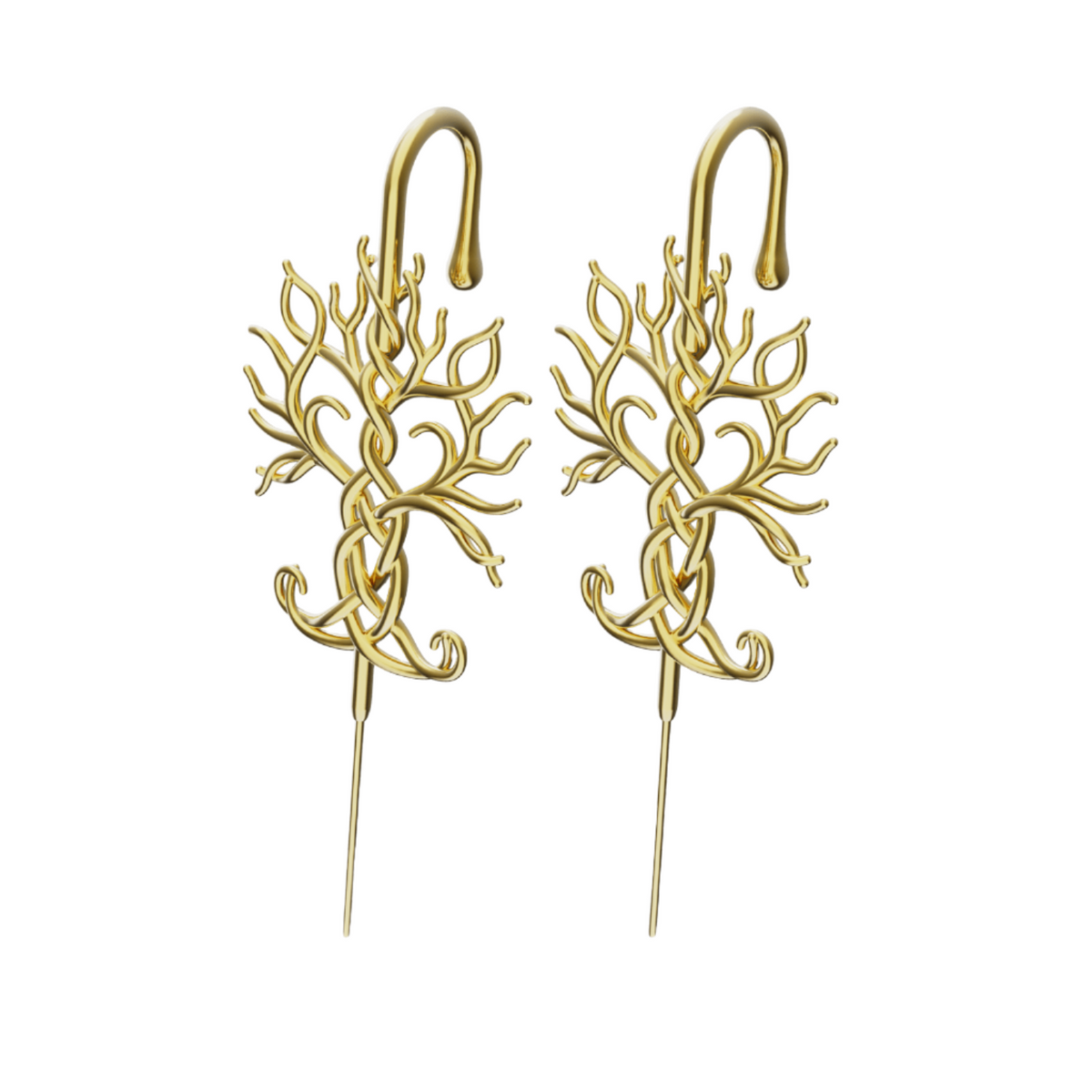 Tree of Life ear cuffs in gold, a pair