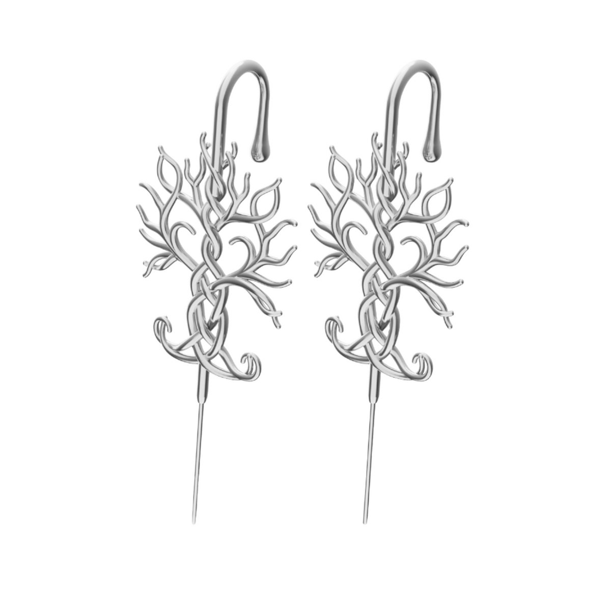 Tree of Life ear cuffs in silver, a pair