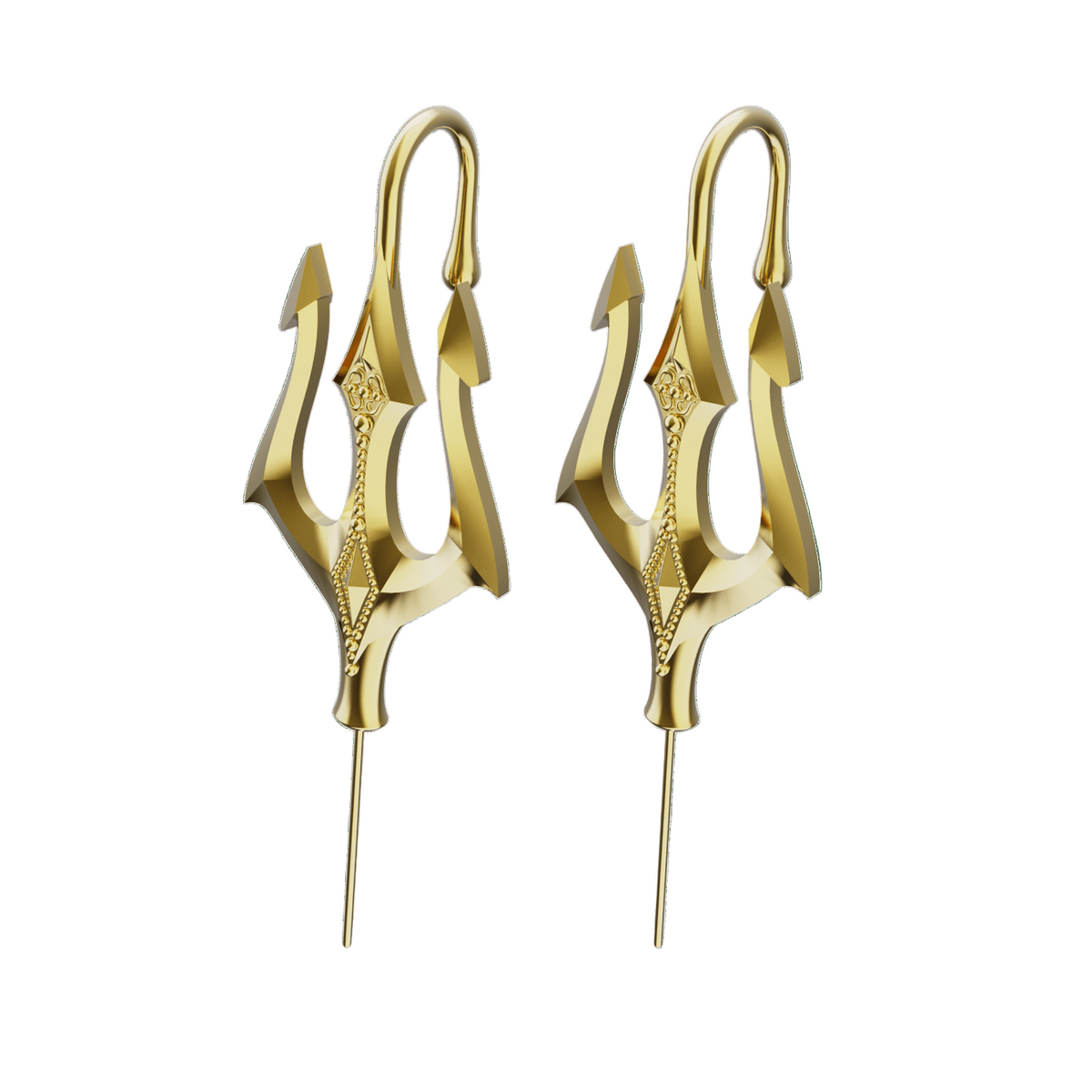 Poseidon's Trident ear cuffs in gold, a pair
