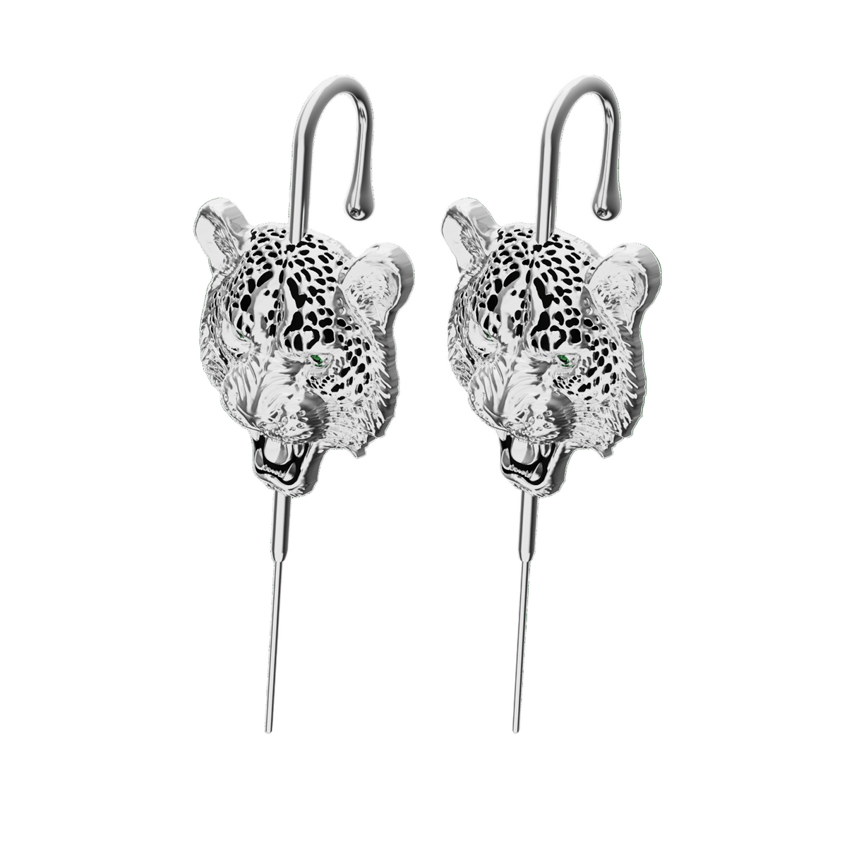 Savage Leopard ear cuffs in silver, a pair