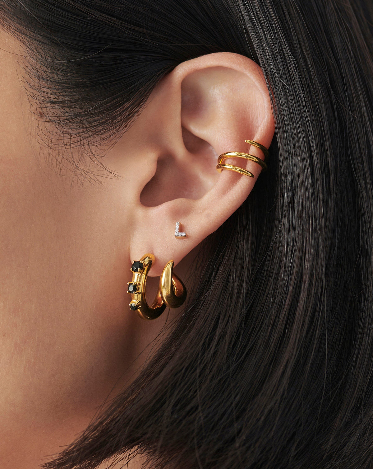Avaline Pave Initial Single Stud Earring - Initial L