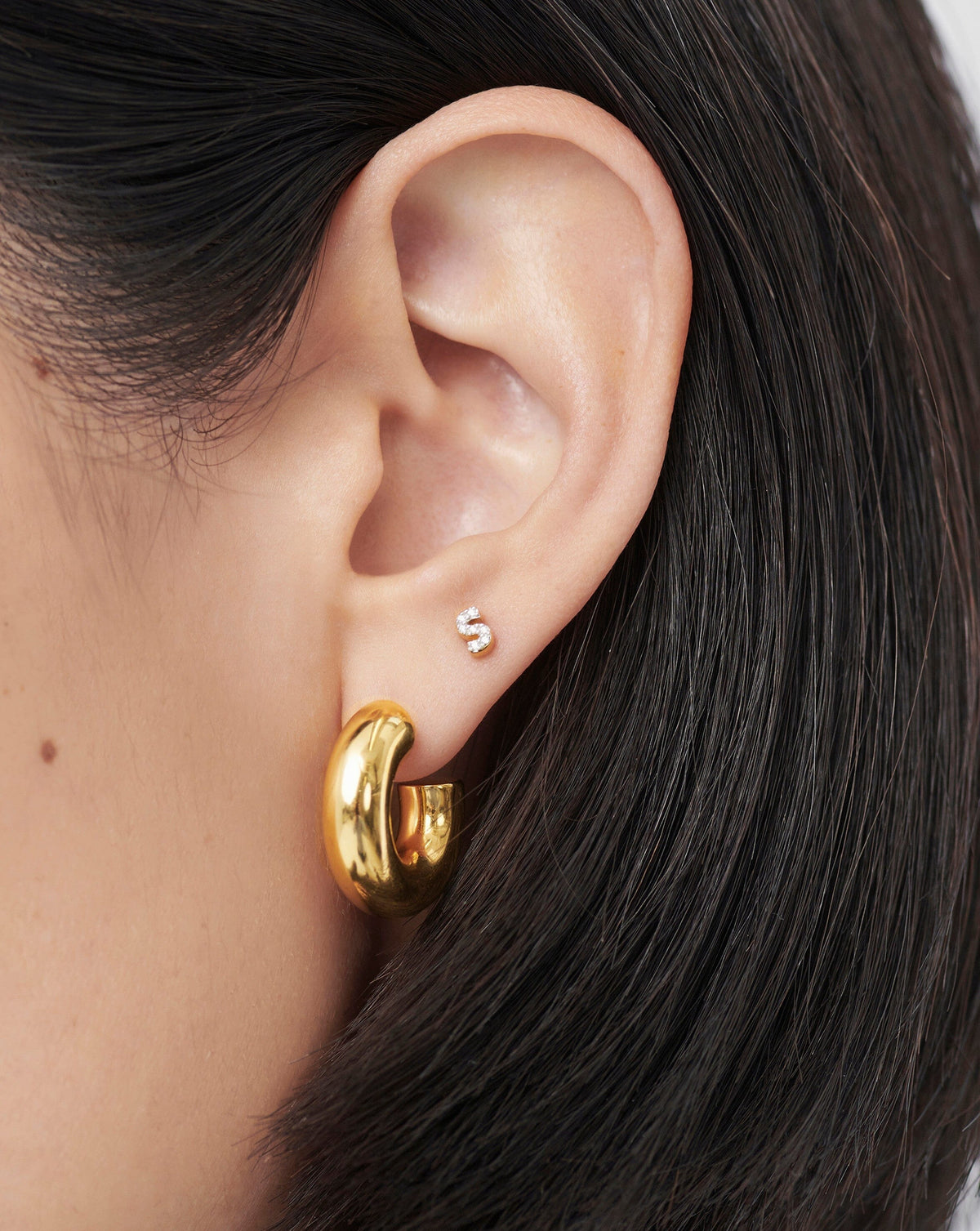 Avaline Pave Initial Single Stud Earring - Initial S