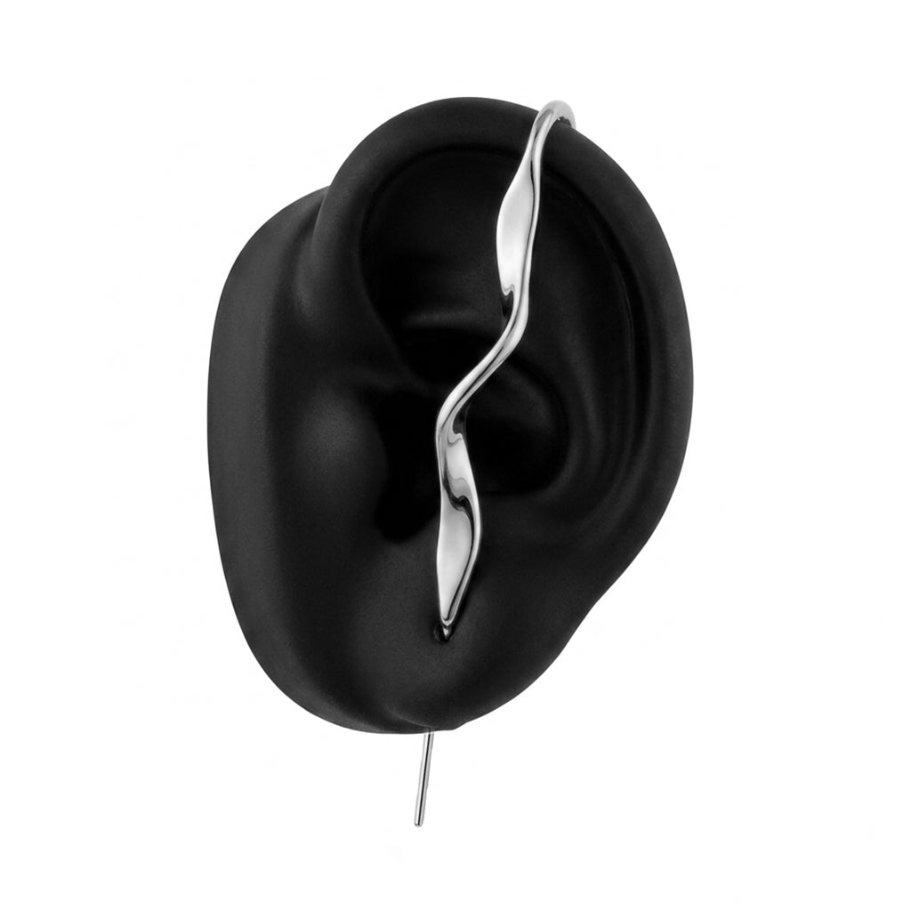 Twisted ear cuff in silver on a black ear form