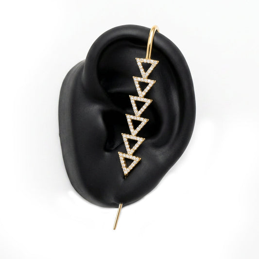 Triangle ear cuff in gold on a black ear form