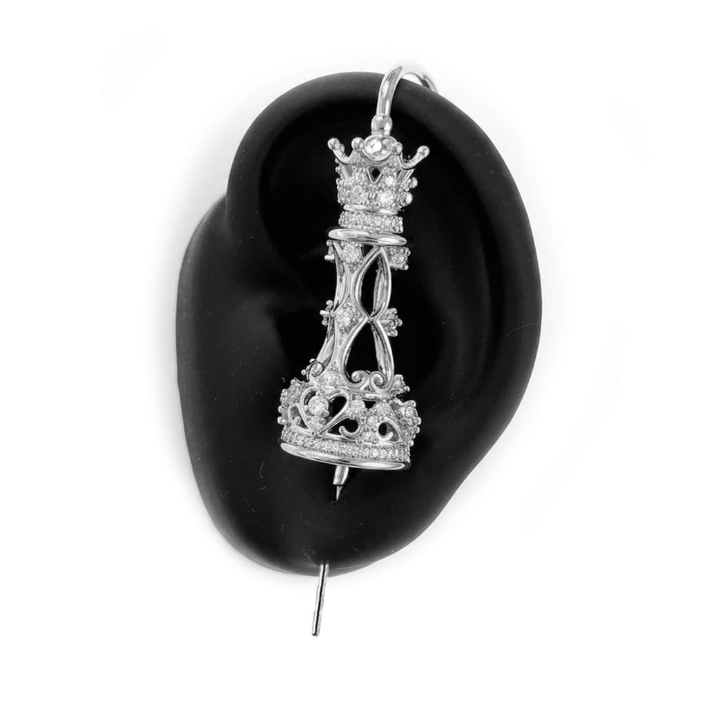 Royal Queen ear cuff in silver on a black ear form