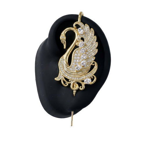 Graceful Swan ear cuff in gold on a black ear form