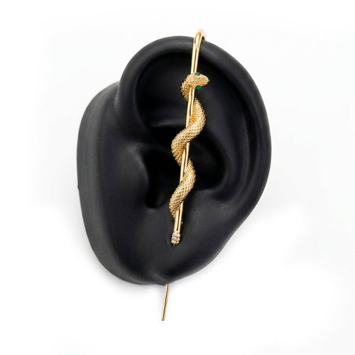 Coiled Snake ear cuff in gold on a black ear form