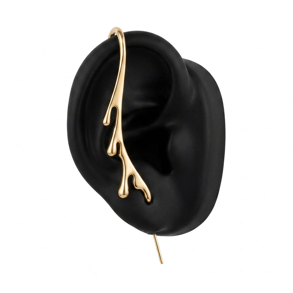Drip ear cuff in gold, right-ear version