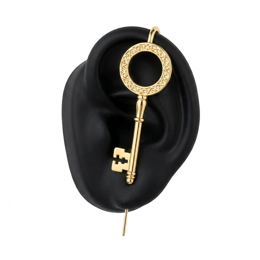 Unlocked Potential ear cuff in gold on a black ear form