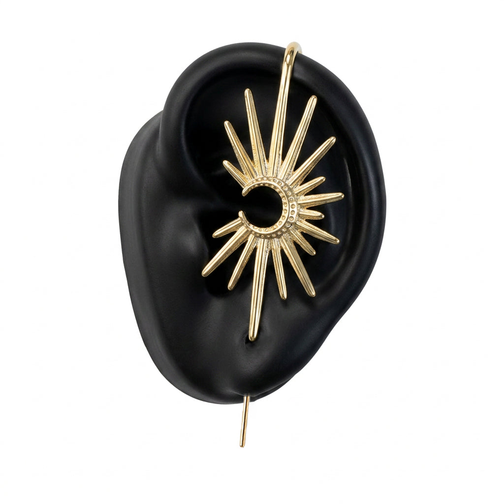 Sunray ear cuff in gold, left-ear version