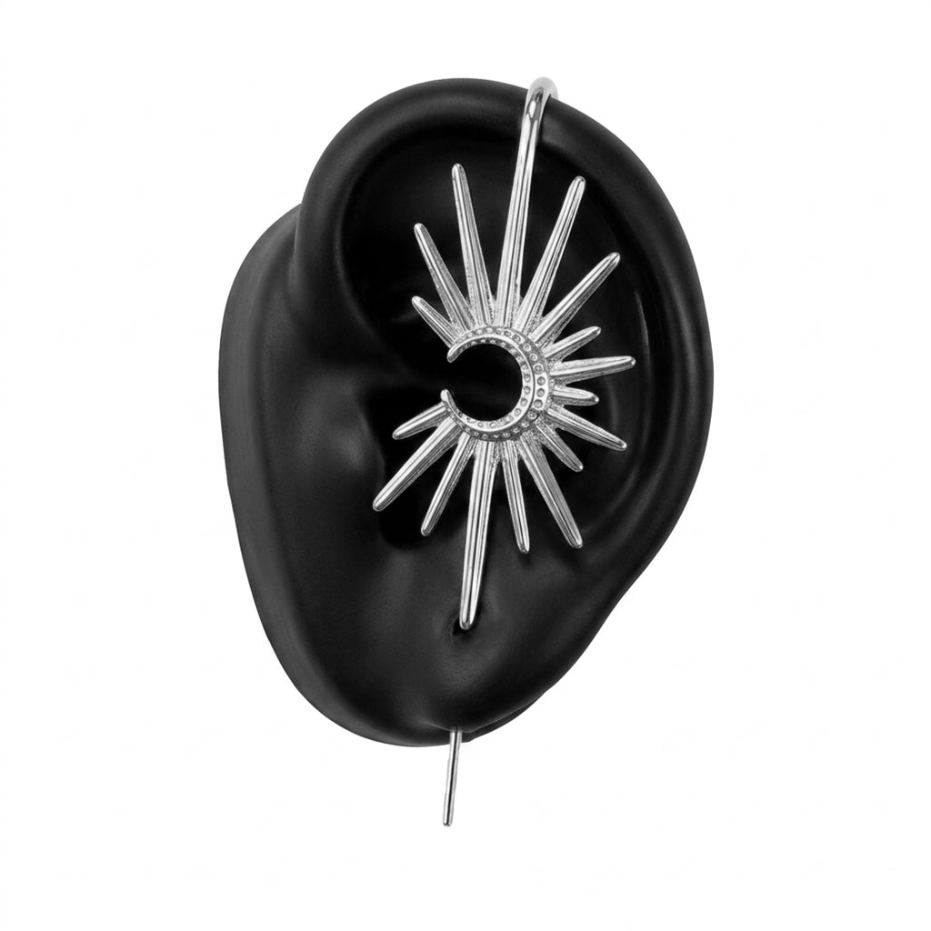 Sunray ear cuff in silver, left-ear version