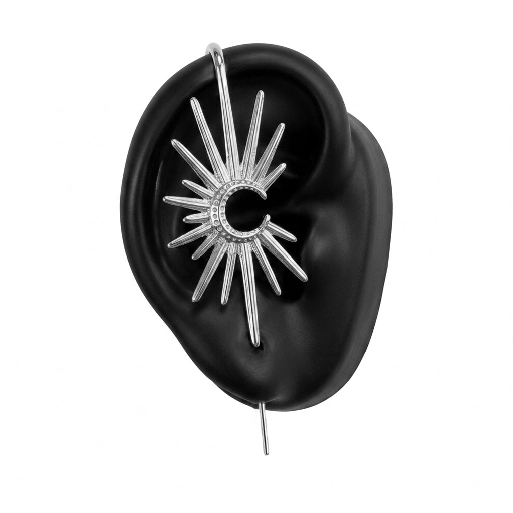 Sunray ear cuff in silver, right-ear version