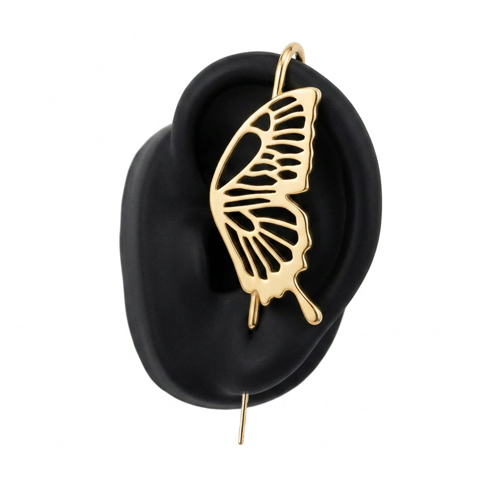 Gentle Butterfly ear cuff in gold, left-ear version
