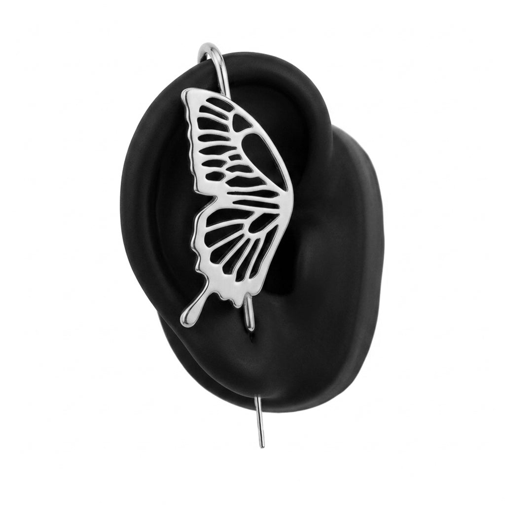Gentle Butterfly ear cuff in silver, right-ear version