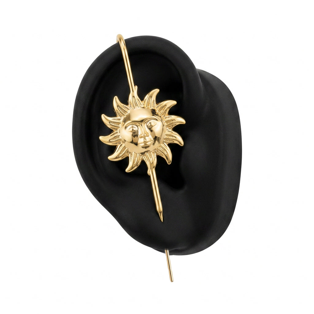 Sun & Moon ear cuff in gold, right-ear version