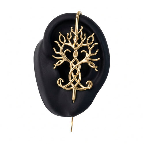 Tree of Life ear cuff in gold on a black ear form