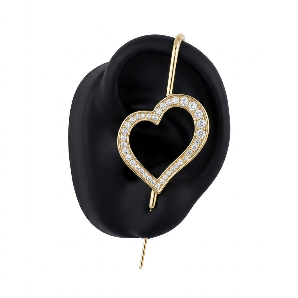 Pure Heart ear cuff in gold, left-ear version