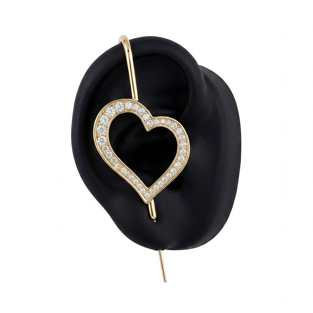 Pure Heart ear cuff in gold, right-ear version