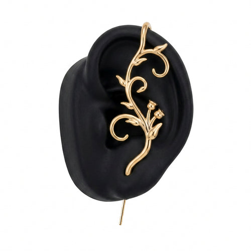Enchanted Vine ear cuff in gold on a black ear form