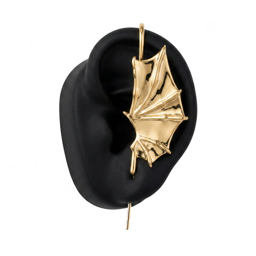 Nightfall Wings ear cuff in gold, left-ear version