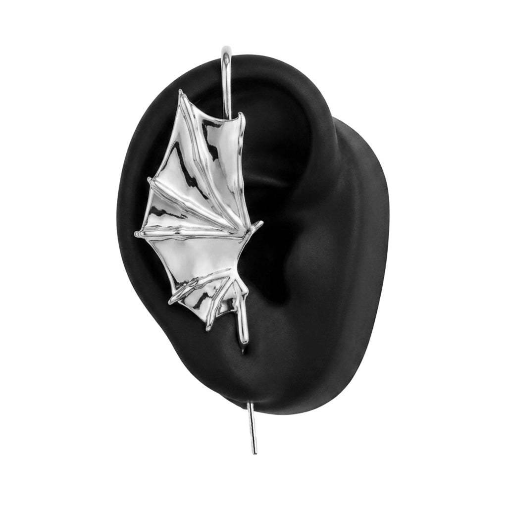 Nightfall Wings ear cuff in silver, right-ear version