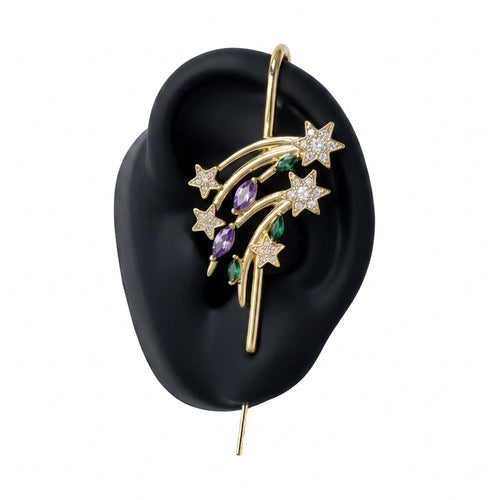 Shooting Star ear cuff in gold on a black ear form