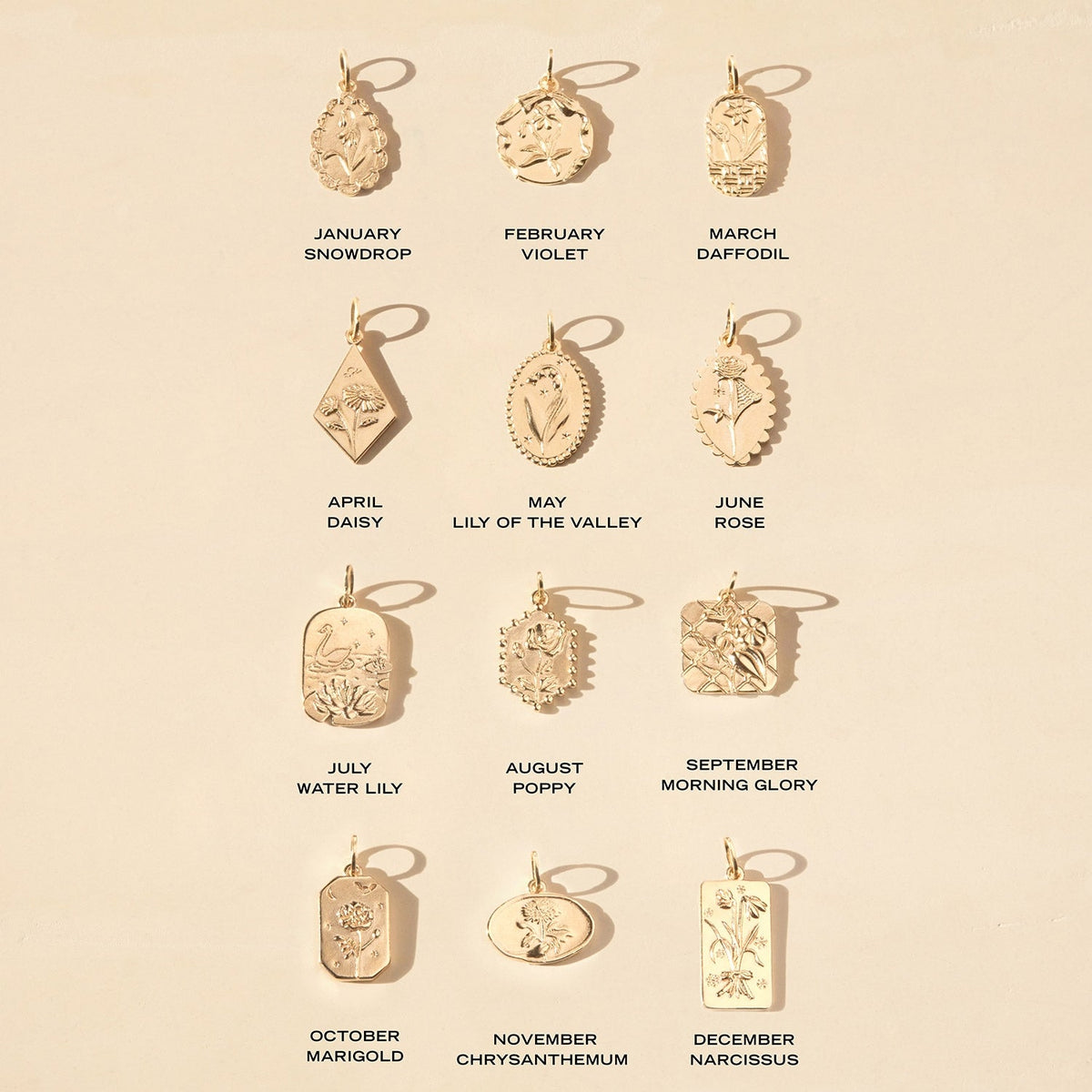 Avaline Flower Poem Charm Yellow Gold