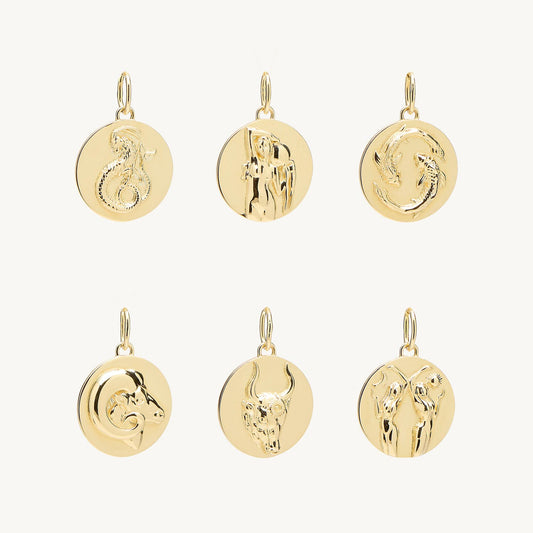 Avaline Mini Round Gold Zodiac Pendant