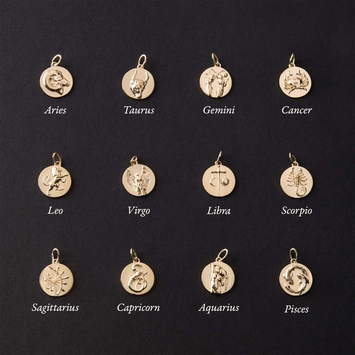 Avaline Mini Round Gold Zodiac Pendant