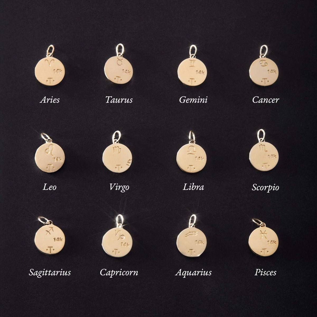Avaline Mini Round Gold Zodiac Pendant