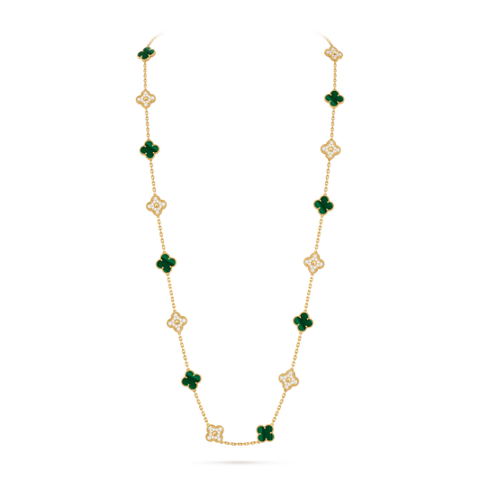 Avaline Alhambra long necklace, Green Malachite