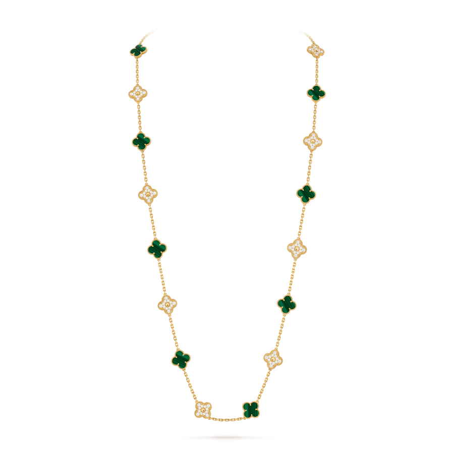 Avaline Alhambra long necklace, Green Malachite