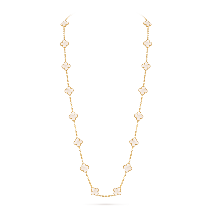 Avaline Alhambra long necklace, White Pearl