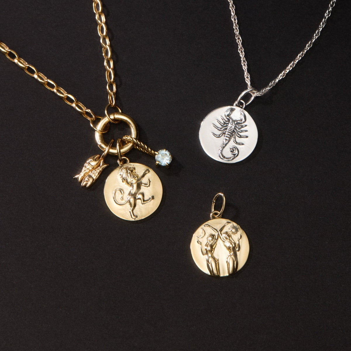Avaline Mini Round Gold Zodiac Pendant