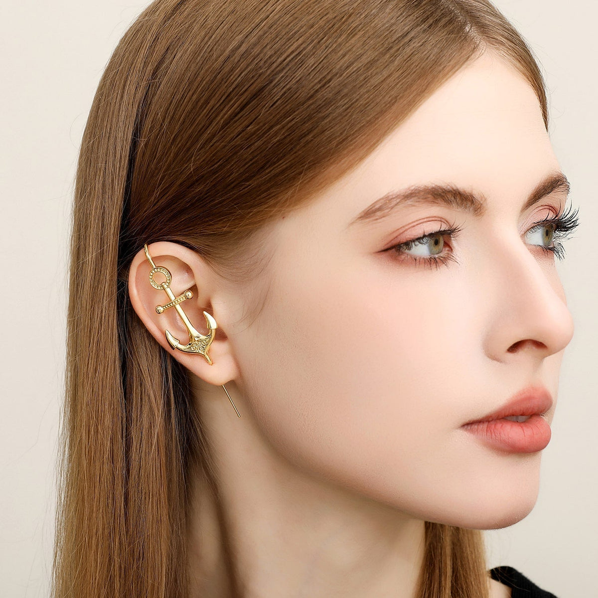 Safe Haven ear cuff worn on the ear, profile view